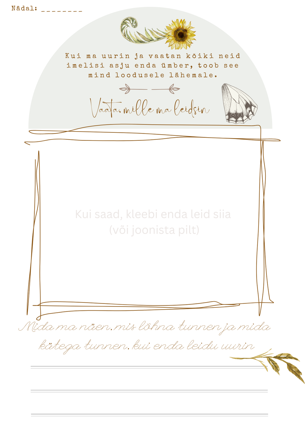 🌿 Looduspäevik lastele (prinditav PDF)