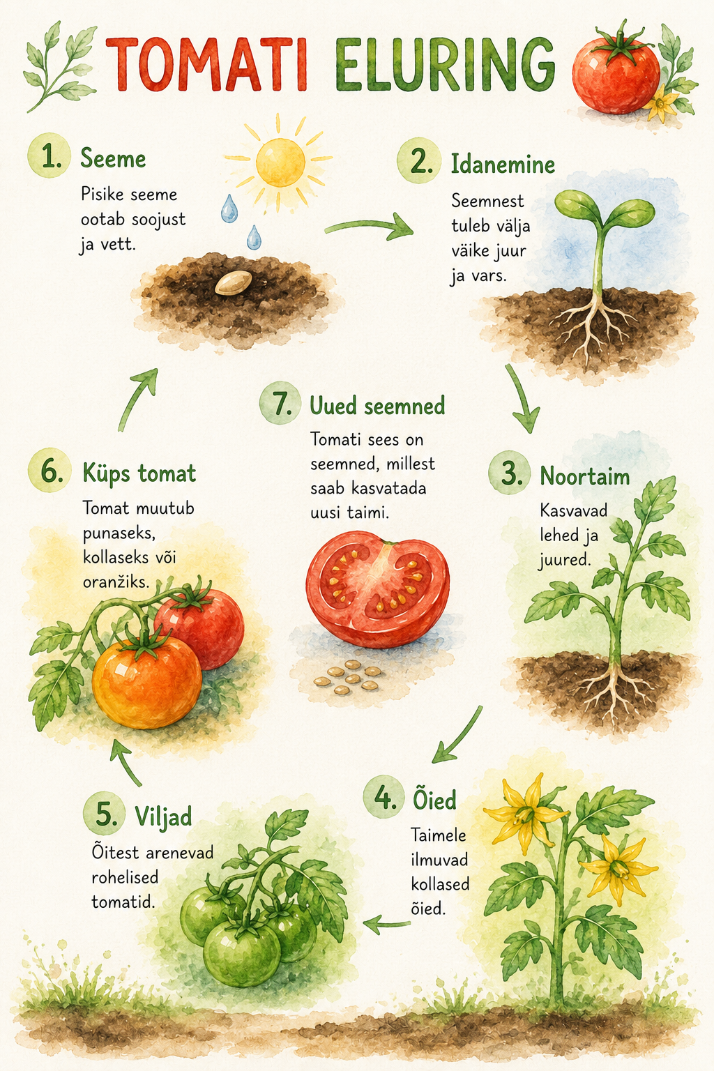 🍅 Tomati õppekomplekt lastele | Töölehed tomati kasvatamise ja eluringi kohta