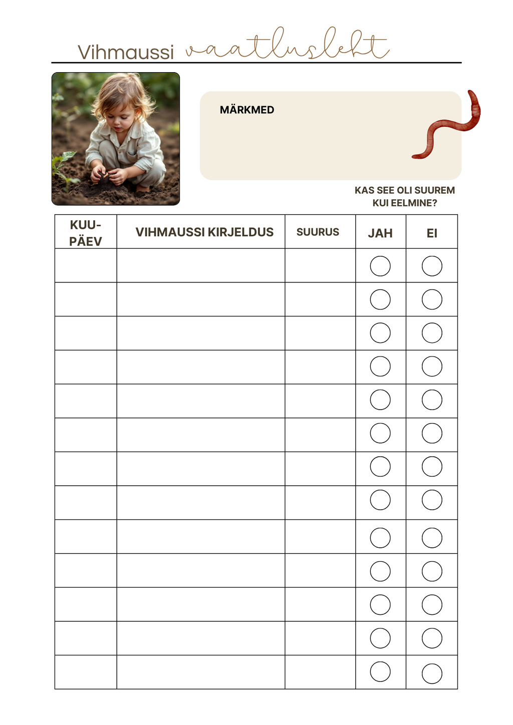 Vihmaussi õppematerjalide komplekt (40+ lehte, prinditav PDF)