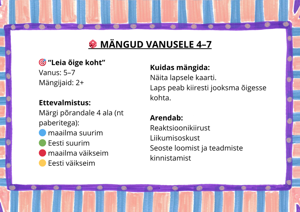 Õppekaardid lastele – maailma ja Eesti suurimad ning väikseimad loomad (PDF)