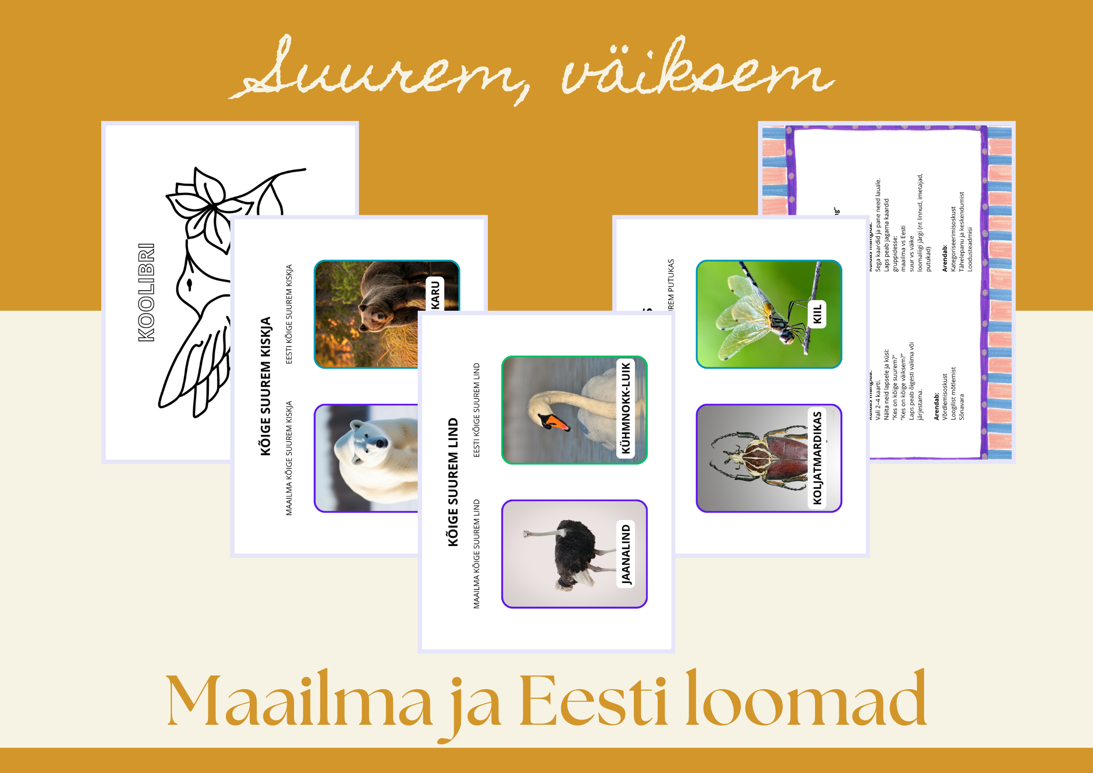 Õppekaardid lastele – maailma ja Eesti suurimad ning väikseimad loomad (PDF)