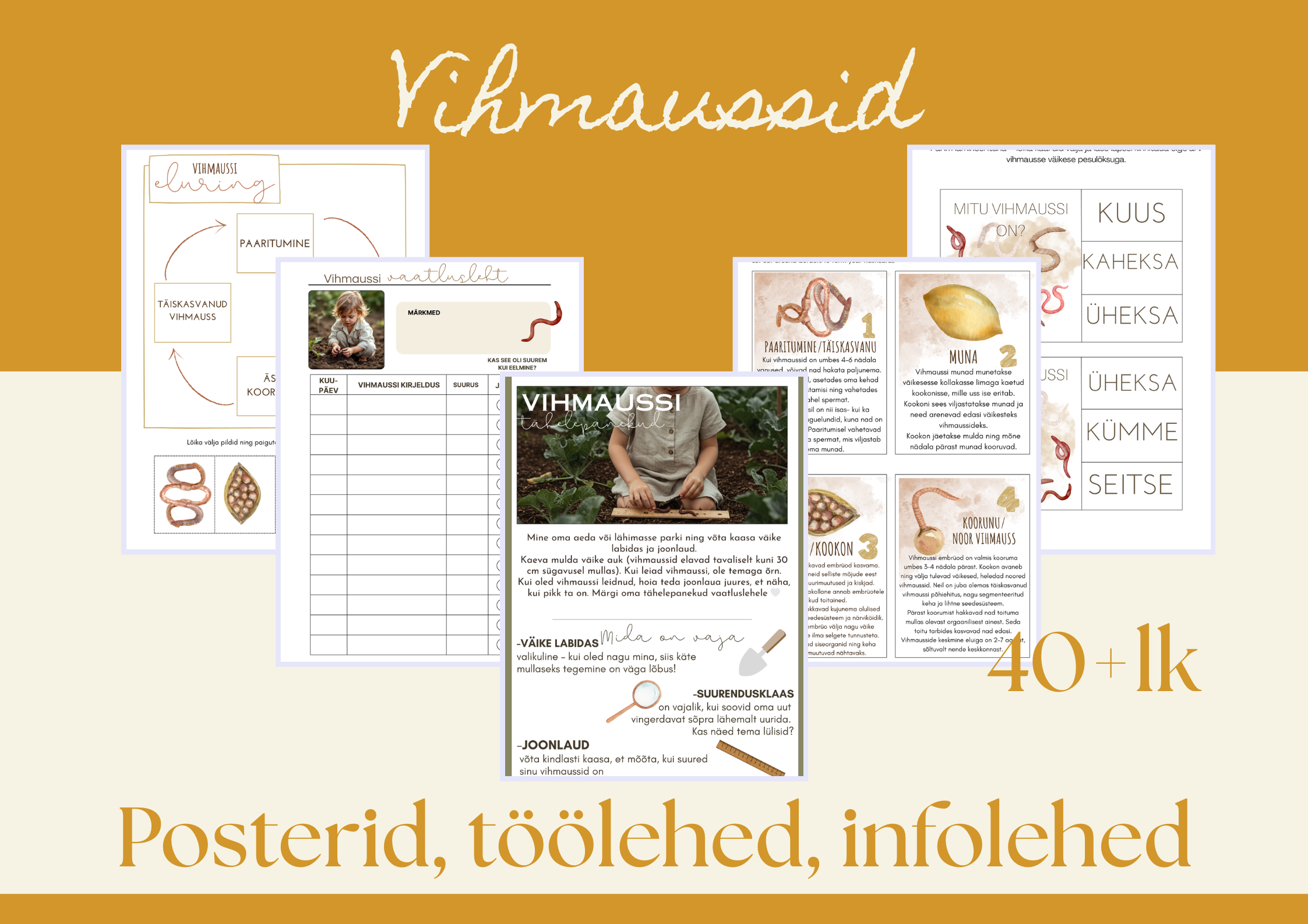 Vihmaussi õppematerjalide komplekt (40+ lehte, prinditav PDF)