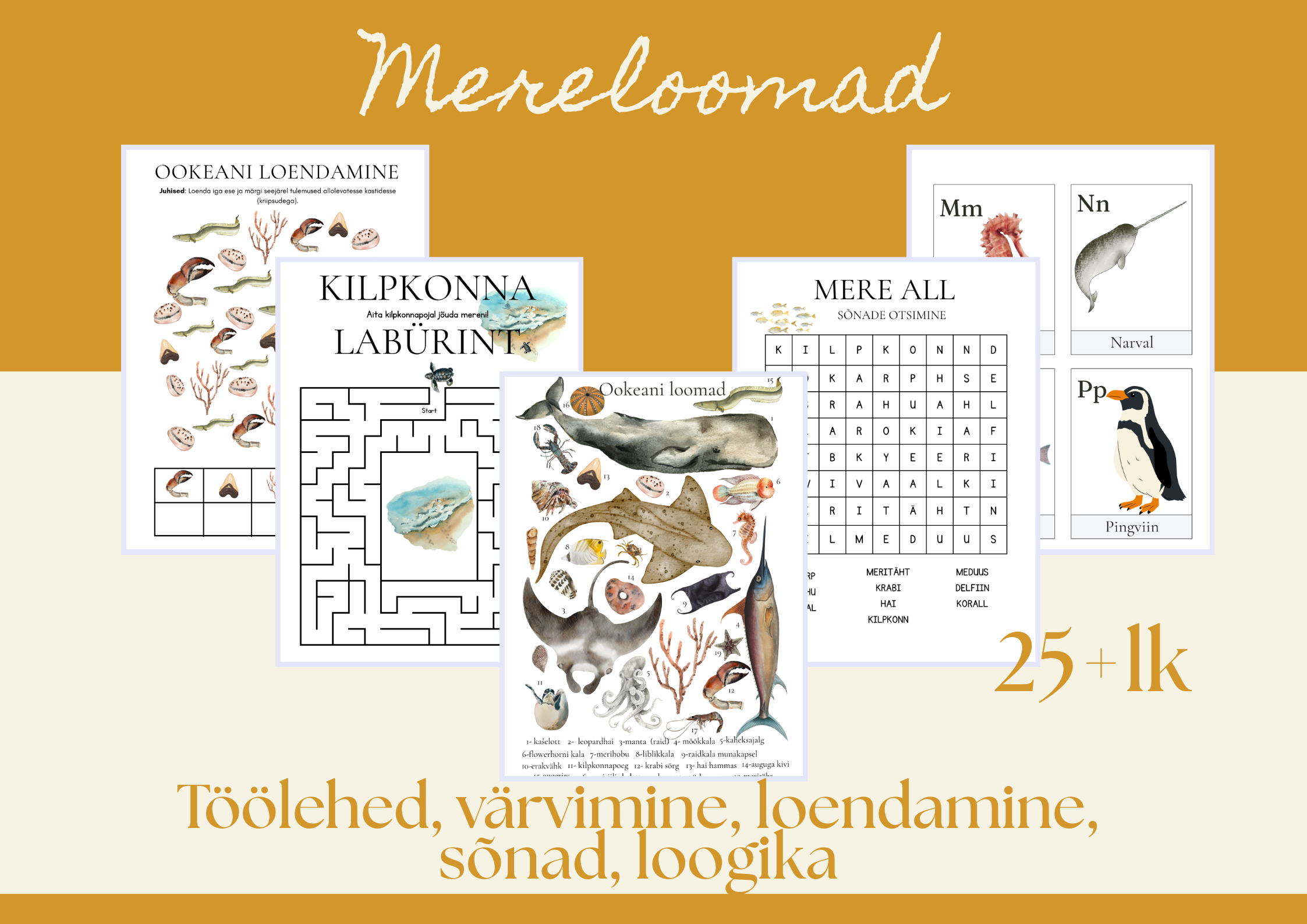 Mereloomade töölehed ja kaardid lastele – õppematerjal (PDF)