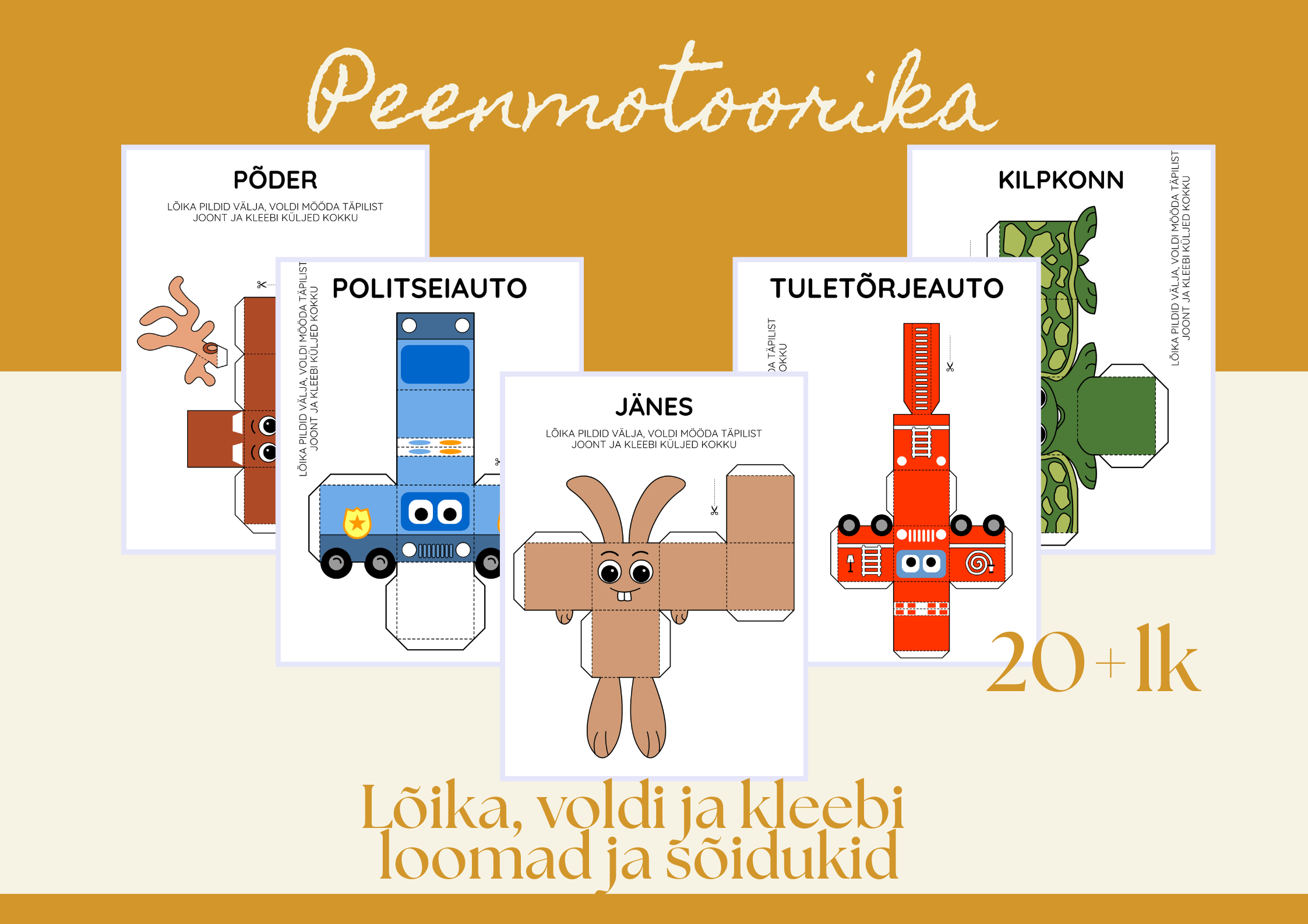 Lõika ja kleebi loomad ja sõidukid – volditav meisterdamine lastele (PDF)
