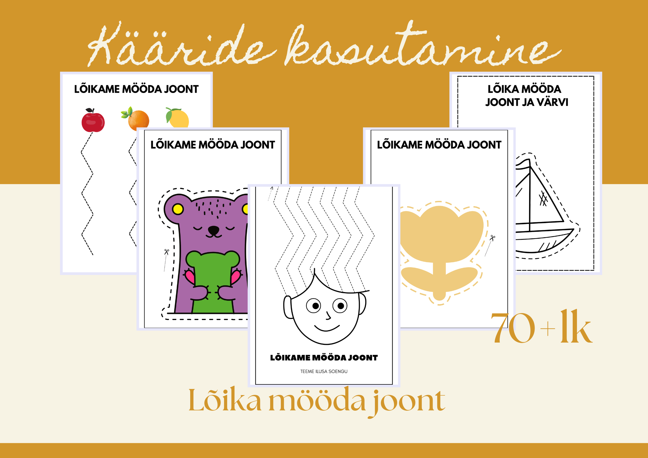 Lõikamise töölehed lastele – lõika mööda joont (suur komplekt PDF)